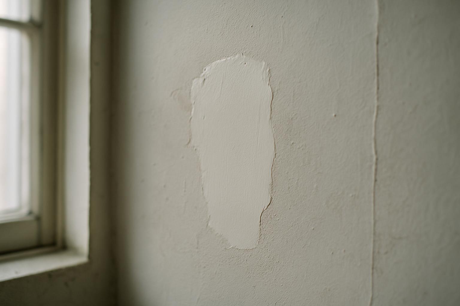 A freshly repaired and repainted wall shown after maintenance work.
