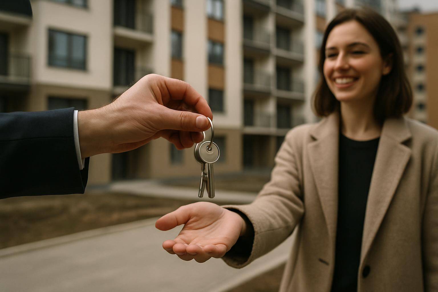 Keys being handed over at the completion of a finished building.