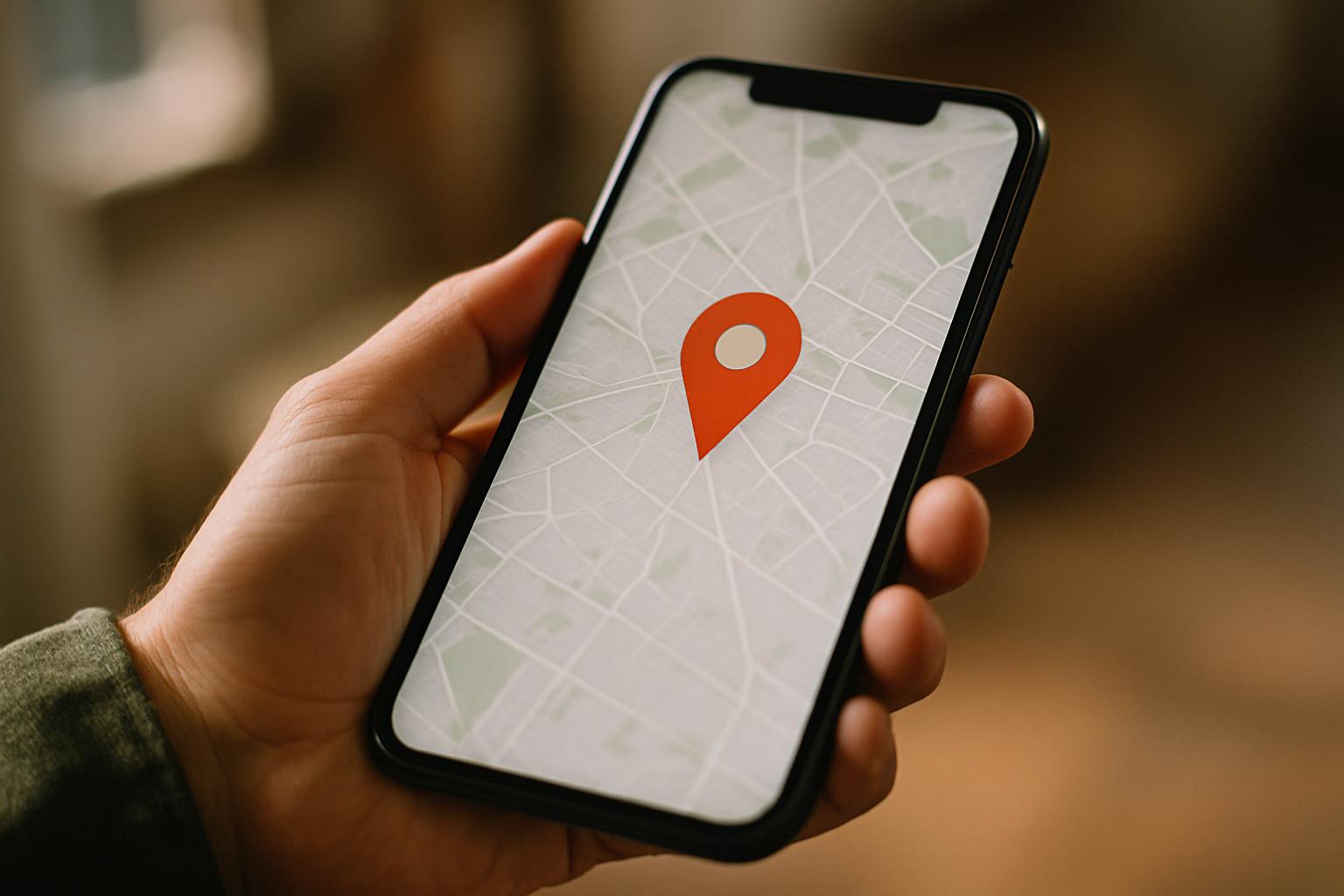 A smartphone showing a map pin dropped at a reported issue location.